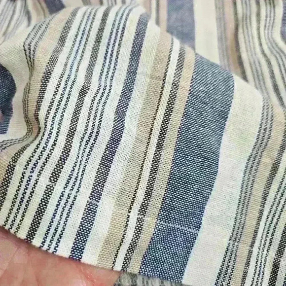 HAVE Blue Tan Stripe Paper Bag High Waist Shorts Elastic Waist Band Women Medium - Picture 3 of 6